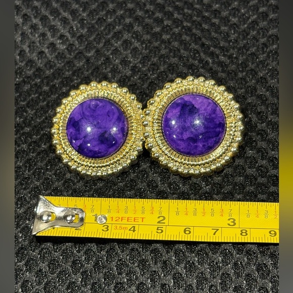 LightWeight Purple and Gold Tone Round Earrings - Picture 5 of 5